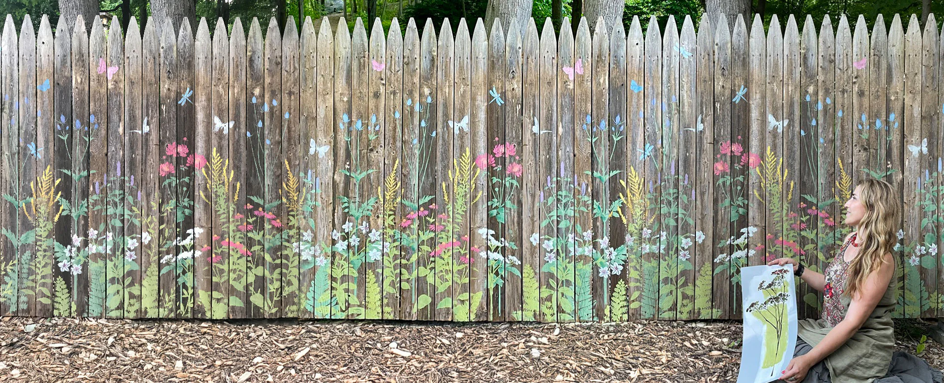 Stenciled-Fence-Large-Flower-Stencil-Mural